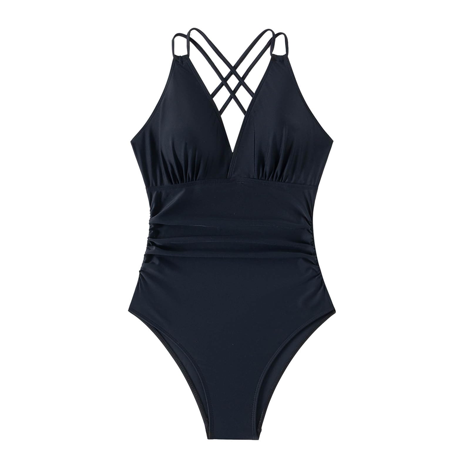 Womens One Piece Swimsuit Tummy Control V Neck Crisscross Back Cutout Ruched Bathing Suit Sexy Cheeky Ladies Swimwear