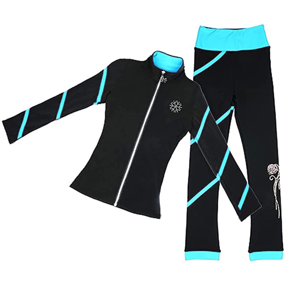 LIUHUO Schlittschuhjacke Hose Set Mädchen Schwarz Trainingskleidung