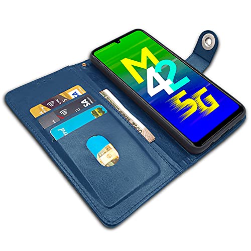 Image of Pikkme Samsung Galaxy M42 5G Leather Magnetic Vintage Flip Wallet Case Cover for Samsung Galaxy M42 5G (Blue)