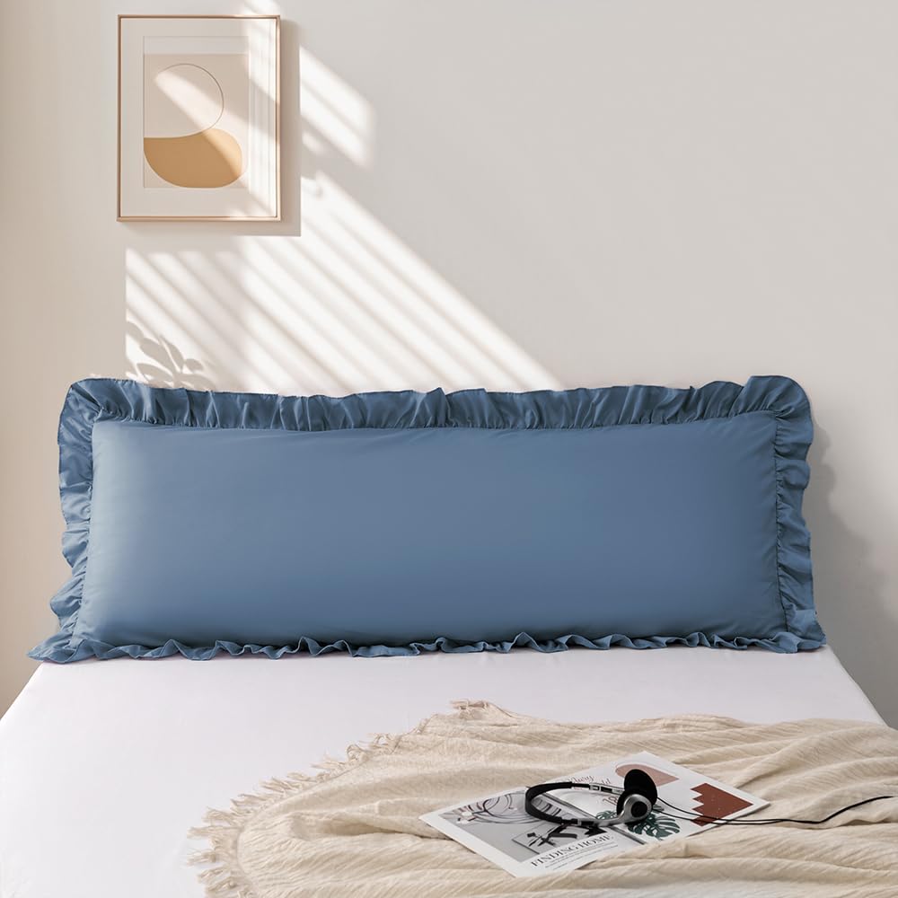 Photo 1 of 1 Piece Body Pillowcase 20x54 Inches, Microfiber Slate Blue Ruffle Pillowcases, Soft Breathable and Non Shrinking Envelope 20x54 Body Pillow Case