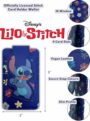 Image of Disney Card Holder Women Slim Compact Wallet Small (Stitch Blue)