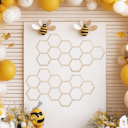 Silipull 2 Pcs 22 x 12 Inch Large Wood Honeycomb Decoration Honeycomb Wall Decor Wood Hexagon Decor Bee Wall Hanging Decoration for Living Room Garden Bedroom Office Home Party(Wood Color)