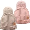 KeaBabies 2-Pack Baby Hats for Girls, Boys - Stretchy Baby Beanies, Cute Newborn & Toddler Winter Hat, Soft & Warm Pom Pom Beanie for Infant, Toddler, Boys, Girls 0-6 Months (Fawn, S)