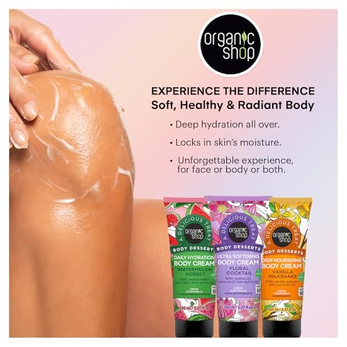 Organic Shop Jojoba Oil, Lotus & Rose Extract, Ultra Softening & Hydrating Body Cream, 100% Vegan & Organic, Daily Moisturizer, Body, Face & Hand Natural Lotion, Intensive Care Hydration. 150ml