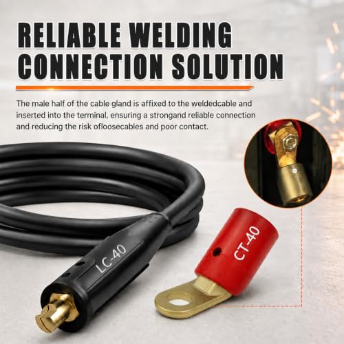 Image of CT-40FA Welding Terminals & LC-40 Male Cable Connectors 2Set, Red & Black | Welding Leads Quick Connector and Terminal for Welding Machine Accessories, 1 /0 and 2 /0(50-70mm) Cable Size Capacity