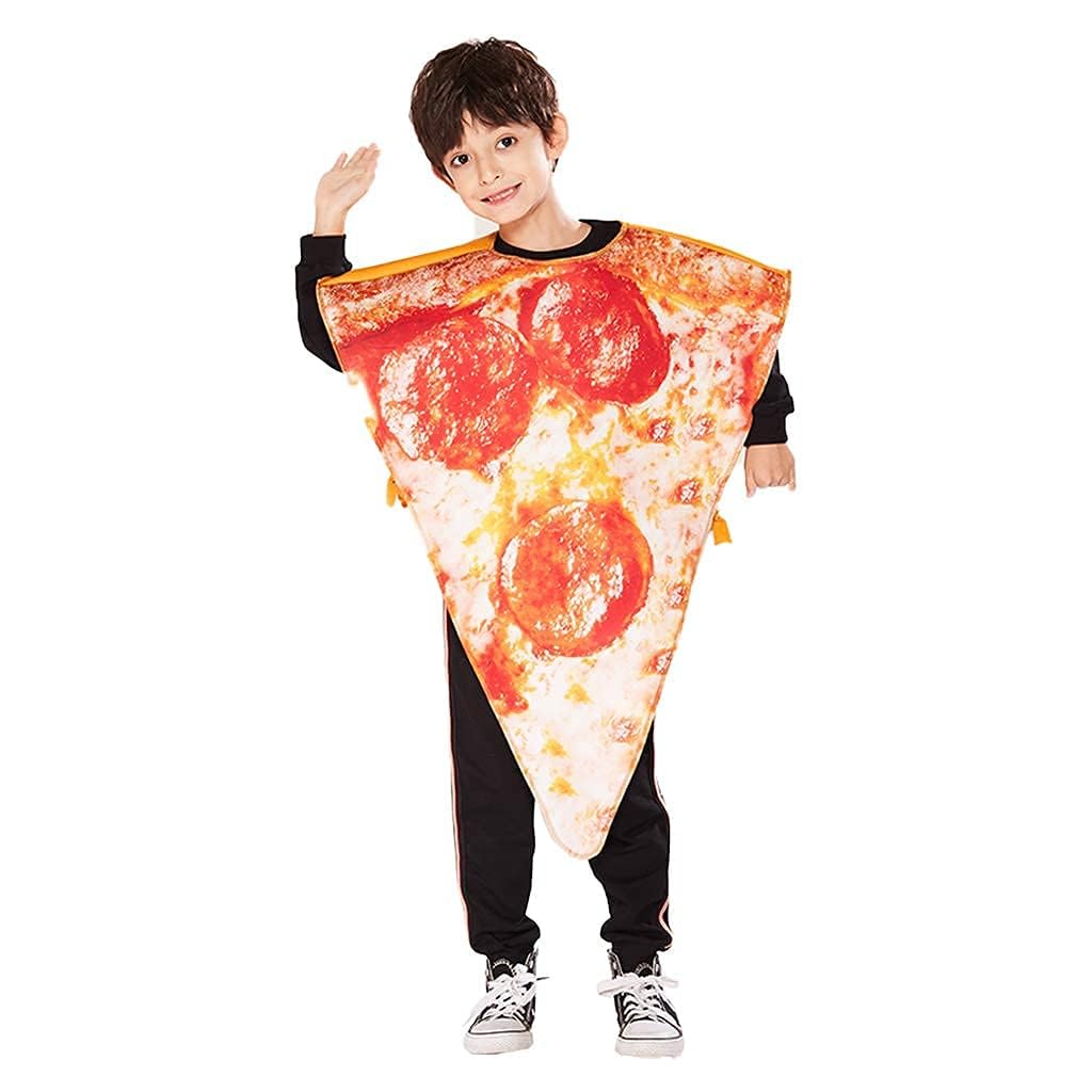 – Azonee Funny Pizza Costume Set, Kids Pizza Slice Halloween Costume Boys Girls Food Costume Funny Cosplay Onesie for Kids Teens Photo Booth Props Party Favors Cosplay Accessories One Size
