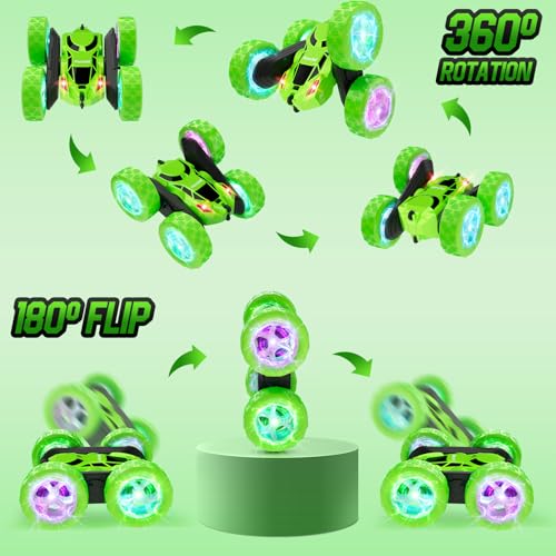 Image of Hamdol Remote Control Stunt Car for Kids, 360 Spinning Double-Sided RC Toy with LED Wheel Lights, 4WD Rechargeable Vehicle for Boys Ages 6-12, Educational STEM Toy & Valentines Gift