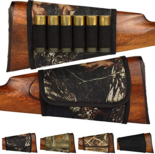Bronzedog Buttstock Rifle Cartridge Ammo Holder 12 16 Gauge Nylon Camo Shell Holder Hunting Pouch Shotgun Stock Right Handed (Black Oak Camo) #TOP13