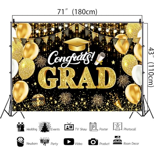 Black Gold Banner para Graduación 71x43 pulgadas miniatura 7