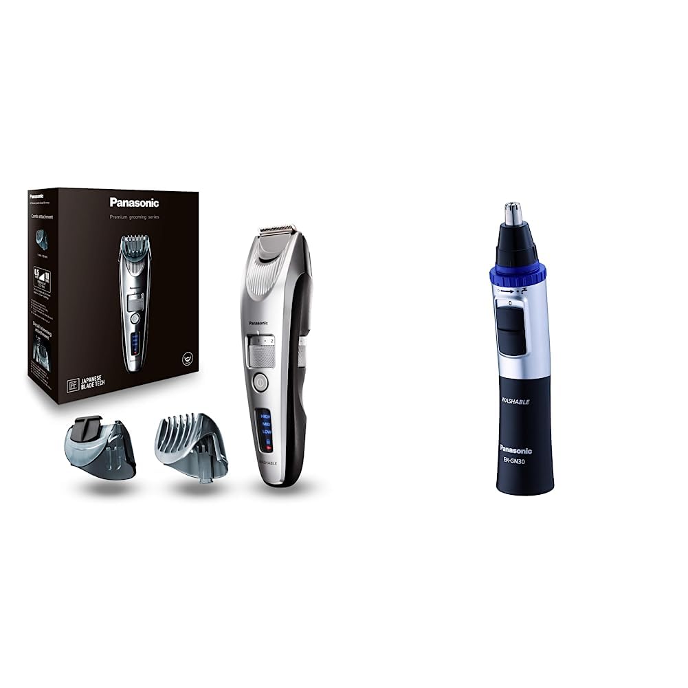 Panasonic Premium Bartschneider ER-SB60, 19 Längeneinstellungen, Barttrimmer 0,5-10 mm, Trimmer für Herren, mit Ladestation Bk & Nasen/Ohrhaarschneider ER-GN-30K mit Batteriebetrieb