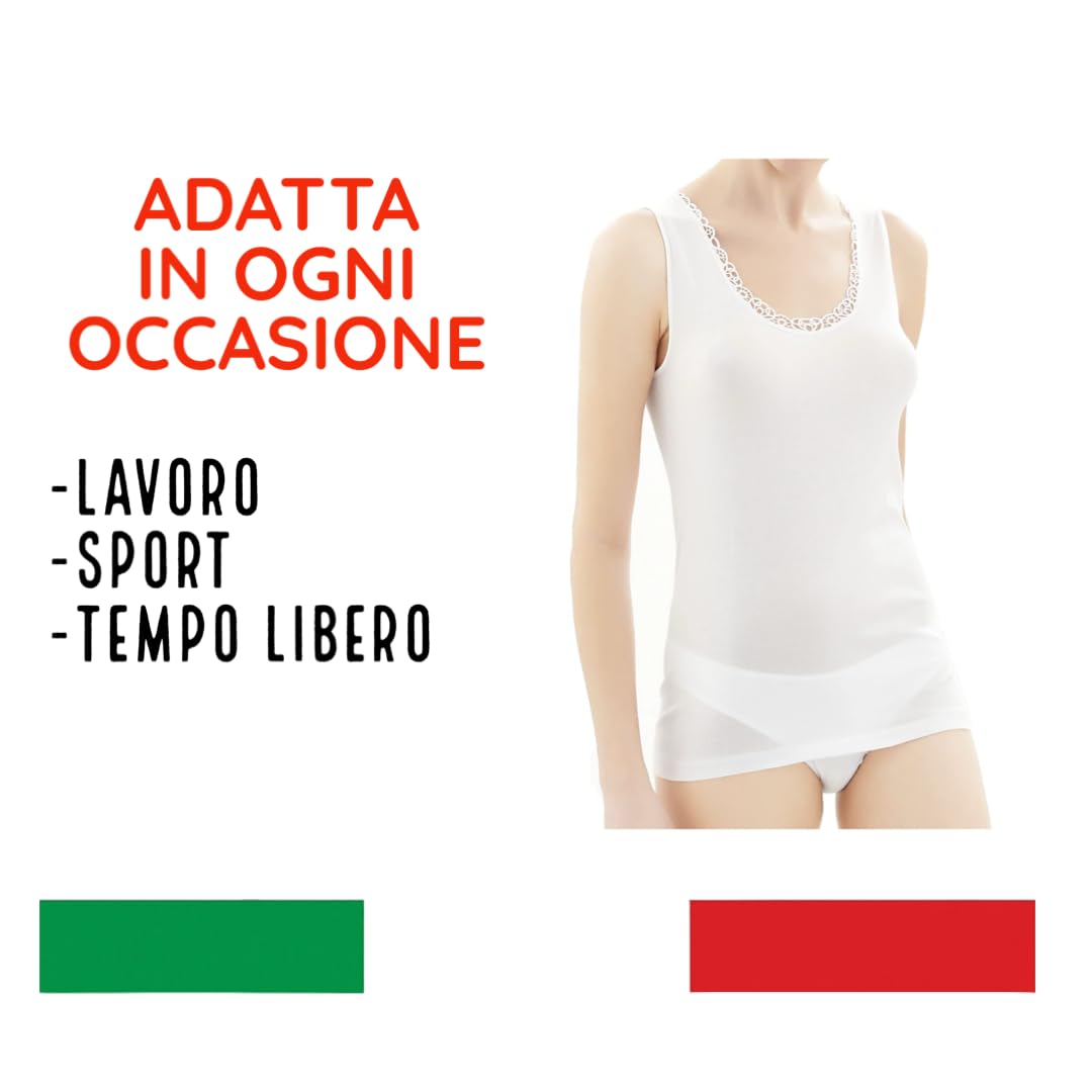 Canottiera Donna Cotone con Pizzo 3 Pezzi 100% Cotone Pettinato - Canottiera Donna Spalla Larga - Canottiera Intima Donna in Cotone Leggero - Canotta