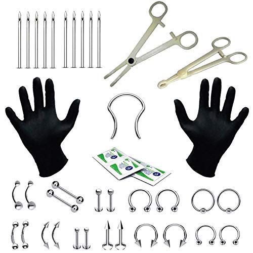 BodyJ4You 36PC PRO Piercing Kit Steel 14G 16G Retainer Nose Ring Septum Tongue Belly Jewelry