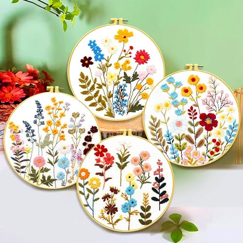 Image of Zhenqing Floral Cross Stitch Kit for Adults Beginners - Printed Flower Garden & Botanical Embroidery Design | 11CT 9.45 inchx9.45 inch DIY with Thread, Fabric | Home Decor Wall Art Gift 68031