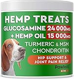 PawfectChew Hemp + Glucosamine Treats for Dogs - Made in USA Hip & Joint Supplement w/Hemp Oil Chondroitin MSM Turmeric - Natural Pain Relief - All Breeds Sizes - 120 Soft Chews