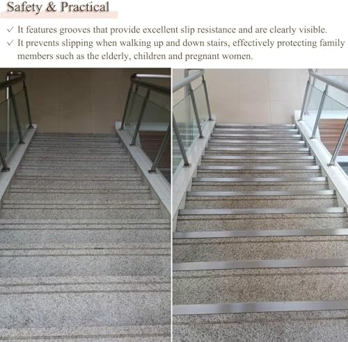 Stainless Steel Stair Nosing Strips - Non-Slip Step Edge Protector for Tile & Concrete Floors, Durable Trim Molding, Safe Transition Bar, 4x2cm (1 5/8" x 3/4")