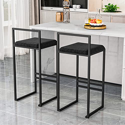 ZQFHSX Juego de 2 taburetes de Bar de Cocina Industrial, Modernos taburetes de Bar tapizados para Comedor, con Respaldo bajo, Asiento de Terciopelo Negro de 66 cm de Alto y Estructura de
