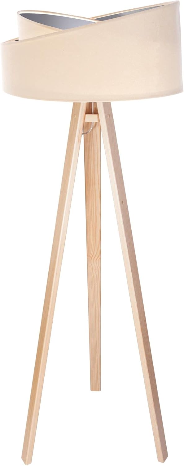 AMELIE 2C737D7A9E - Lámpara de interior (E27, hasta 60 W, 50 cm de largo, 50 cm de ancho), Kiefer, Creme, Silber, Stehleuchte, E27 230.00volts