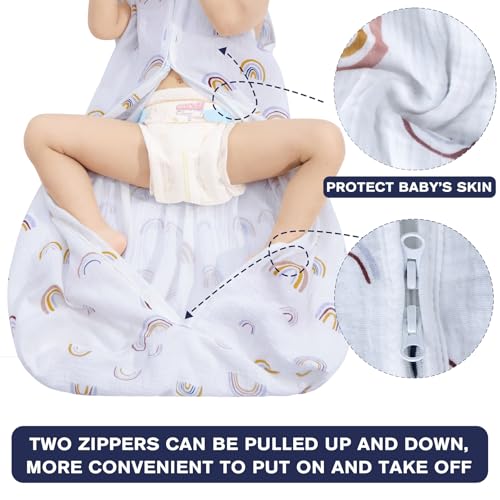 Image of BSTOPPT 2 Pack Baby Sleep Sack 18-24 Months 100% Organic Cotton Muslin Baby Sleeping Bag 2-Way Zipper Wearable Blankets (Rainbow & Leaf, X-Large), QYY24-HUA
