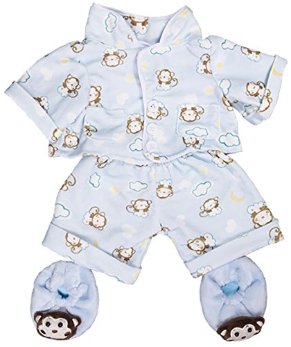 Stuffems Toy Shop Blue Monkey Pajamas with Slippers Set Teddy Bear Clothes Outfit Fits Most 14