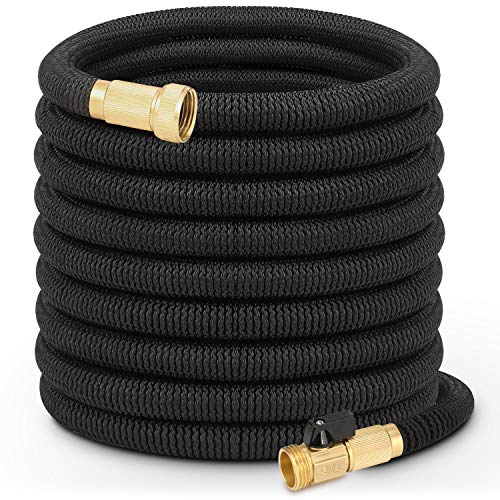 growfast Garden Hose, 100 Feet Expandable Lightweight and Durable Water Hose with 3/4 Nozzle Solid Brass Connector Flexible Stretch Hosepipe for Heavy Duty Commercial Use and Watering, Washing