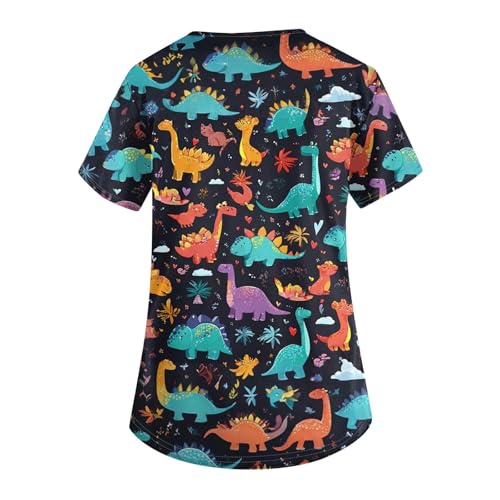 OIOLOYJM Printed Scrub Tops Women V Neck Short Sleeve Plus Size Scrubs for Womens Nursing Uniforms Shirts with Pockets