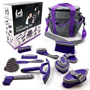 Equi-Neat Horse Grooming Kit – 12 Pieces Equestrian Grooming Gift Set that Includes All Types of Horse Hair Brush, Curry…