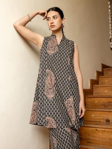 Image of FIORRA Women's Black Printed Cotton Co-ord Set
