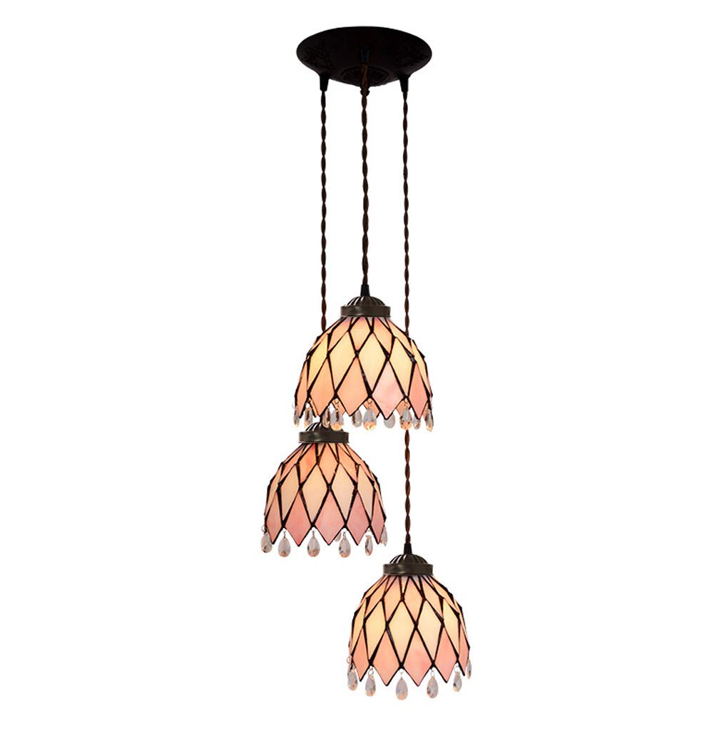 Lámpara de araña Elegante de Estilo Rosa, 1/3 de luz, lámpara Colgante de vitral Hecha a Mano para Dormitorio, Estudio, cafetería, Restaurante, lámpara de Techo Colgante, 110-, E27, A, Grifo