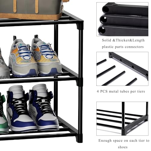 Étagère à chaussures à 3 niveaux, petit organisateur de chaussures étroit, étagère de rangement en métal, économie d'espace, assemblage facile et design solide, étagère à chaussures empilable pour – Image 5