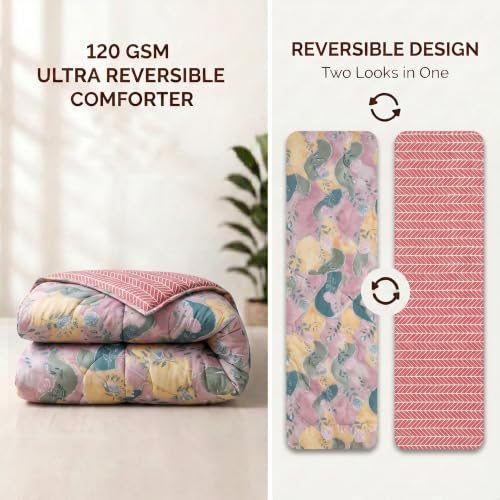 Image of Mafatlal 120 GSM Ultra Reversible Comforter, Soft Microfiber Comforter /Blanket for AC Room, Lightweight Quilt /Dohar for Single Bed (90 x 60 Inches) | Blush Pink