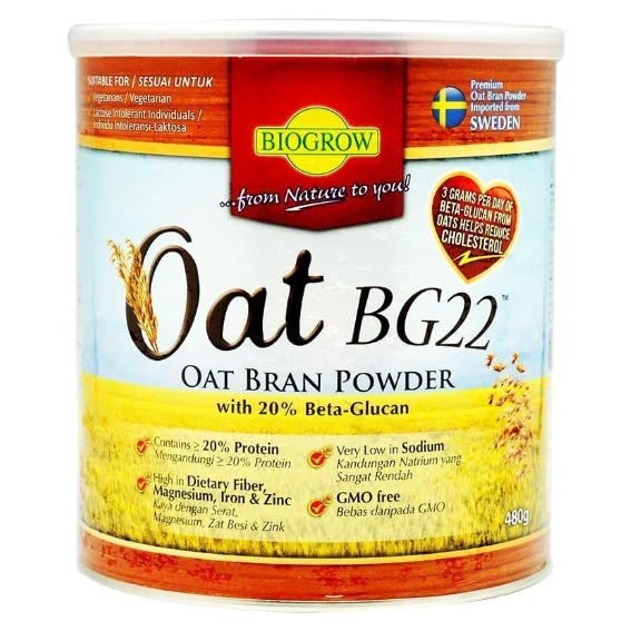 Buy BIOGROW Oat BG22 Oat Bran Powder 480g Each serving contains 20 oat betaglucan with high