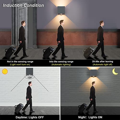 Klighten 12W Aussenlampe Außenwandleuchte mit Bewegungsmelder,2PCS Außenlampe mit bewegungsmelder Einstellbarer Lichtstrahl,Wandleuchte Außen/Innen Up Down für Garten/Flur/Weg,IP65,2700K,Anthrazit – Bild 6