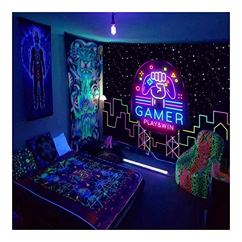 Varnmrop Psychédélique-Gaming Tapisserie Tenture-Murale Fluorescence-UV - Hippie Mandala Bohème Psychédélique Tenture Murale Literie,réactive aux UV