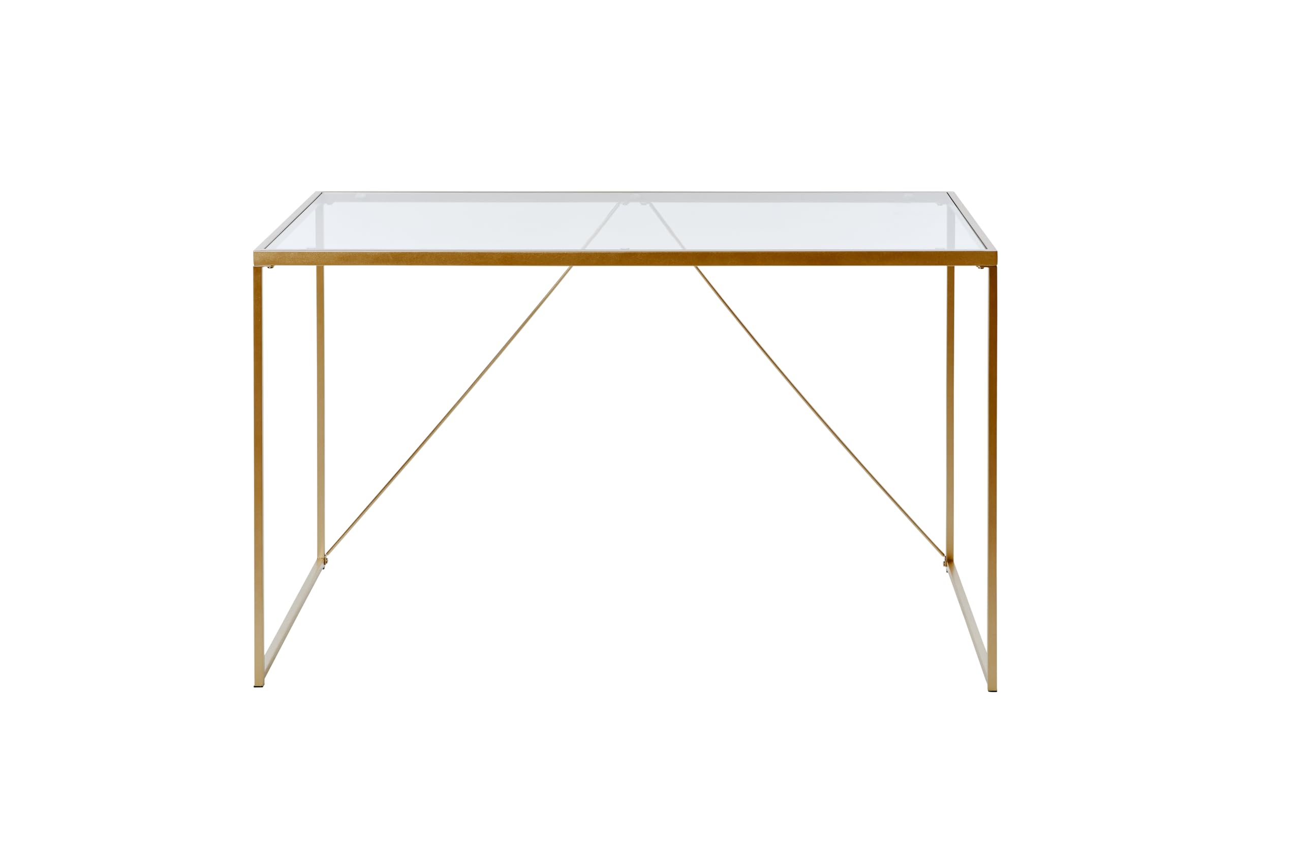 Jahnke Glam Desk - Escritorio de Cristal Templado, Cristal Transparente, Aspecto Dorado, Talla única