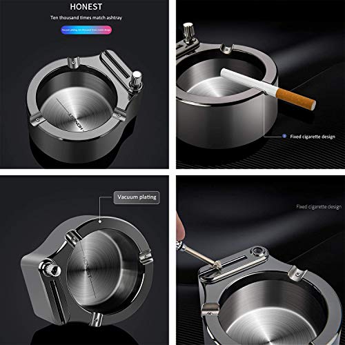 Retro Metal Ashtray Ten Thousand Match Lighter Multifunction Ashtray Collectible Ashtray for Men Smokers Gifts Simple Stylish Ashtray with Ten Thousand Match Lighter (Black Silver) - Thumbnail 3