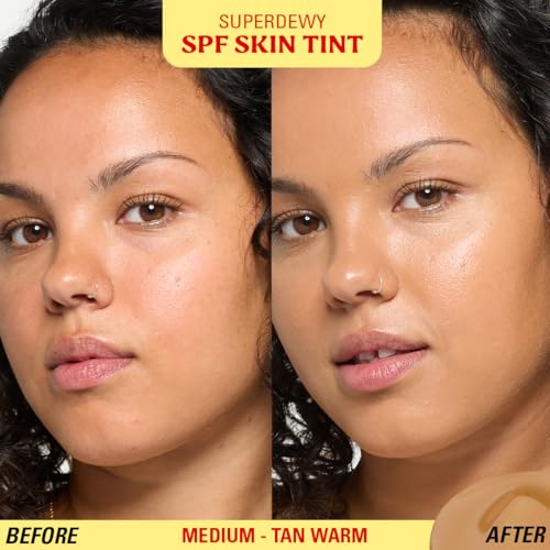 Image of Revolution Superdewy SPF 30 Skin Tint, Medium Tan Warm | Tinted Mineral Face Foundation, Buildable Coverage for Facial Glow, 12% Zinc Oxide, Vegan & Cruelty-Free