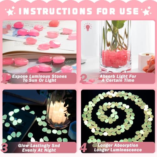 Image of OSOPOLA 150 PCS Glow in The Dark Rocks - Pink Luminous Stones | Fish Tank Accessories Turtle DIY Decor Pebbles for Fairy Garden Yard FD05PK150