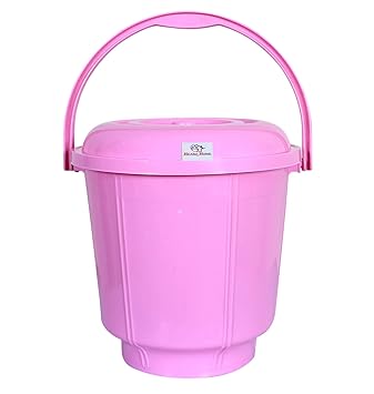 Heart Home Unbreakable Plastic Durable & Lightweight Strong Bathroom Bucket with Lid and Handle. 13 LTR (Pink)