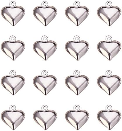 PandaHall Elite 50 pcs Silver Heart Brass Pendants Charms for Jewellery Making, 13x11.5x4.5mm, Hole: 1mm
