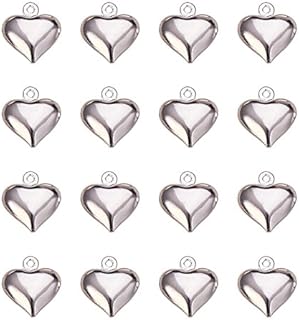 PandaHall Elite 50 pcs Silver Heart Brass Pendants Charms for Jewellery Making, 13x11.5x4.5mm, Hole: 1mm