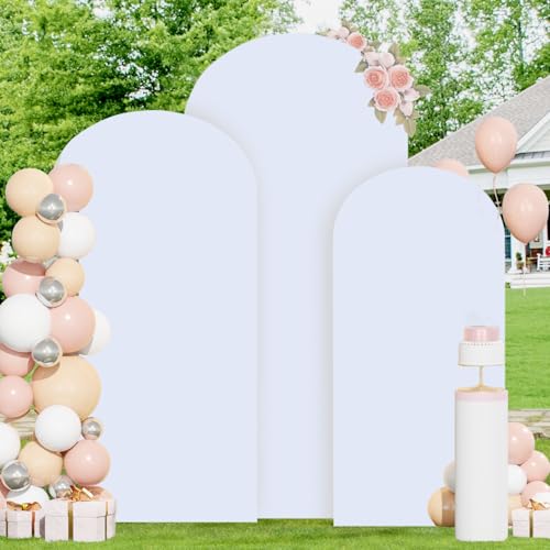 Image of White Arch Cover Set of 3 Spandex Arch Backdrop Cover (7.2FT, 6.6FT, 6FT) Wedding Arches Backdrop Stand Covers Balloon Arched Covers Stretchy Backdrops for Baby Shower Party Birthday Banquet Decor