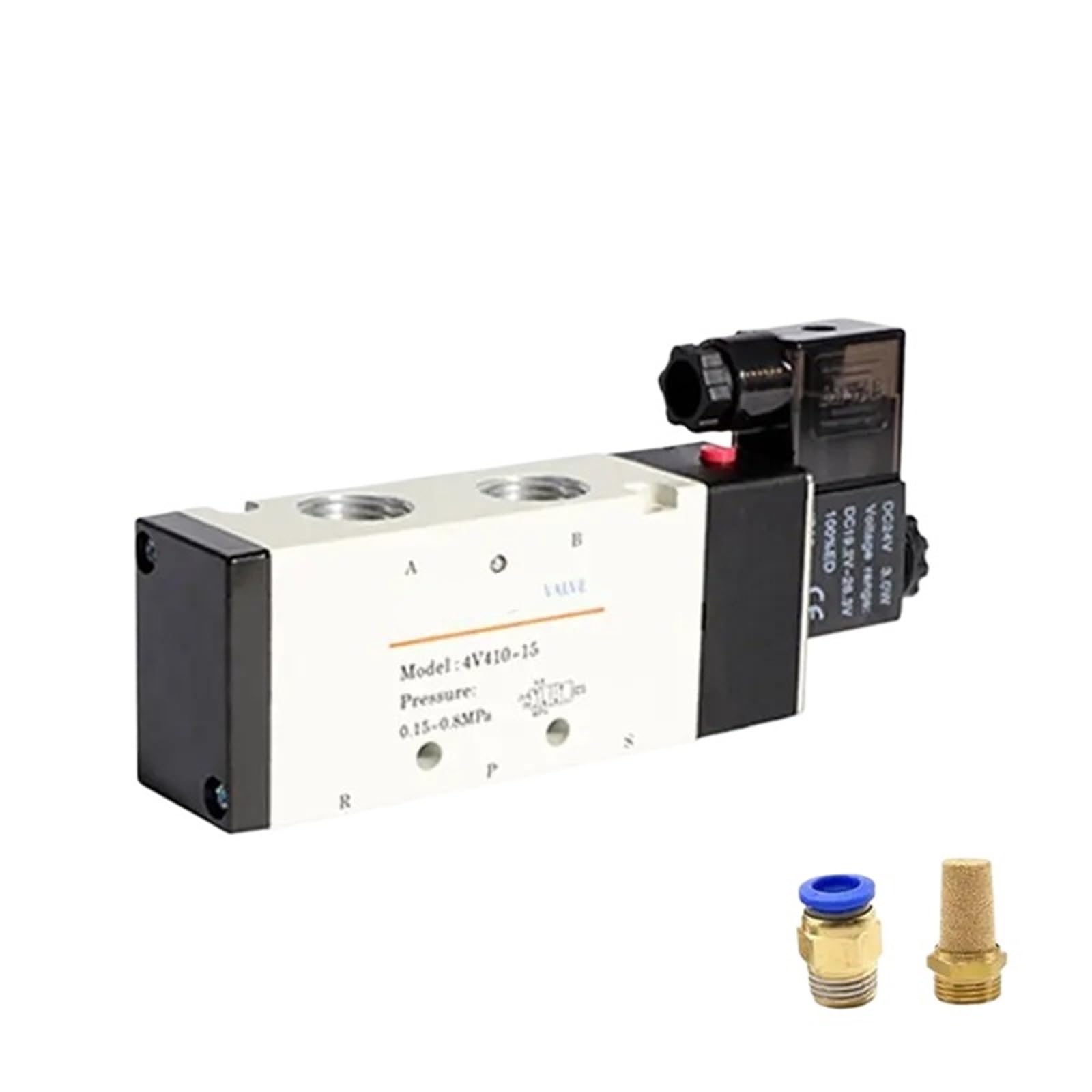 Válvula Solenoide neumática 24V DC 12V 4V410-15 silenciador 4mm 6mm 8mm 10mm 12mm Ajuste rápido AC 110v 220v 4V410 15 1 Uds (Color : With 10mm fittings, Size : AC110V)