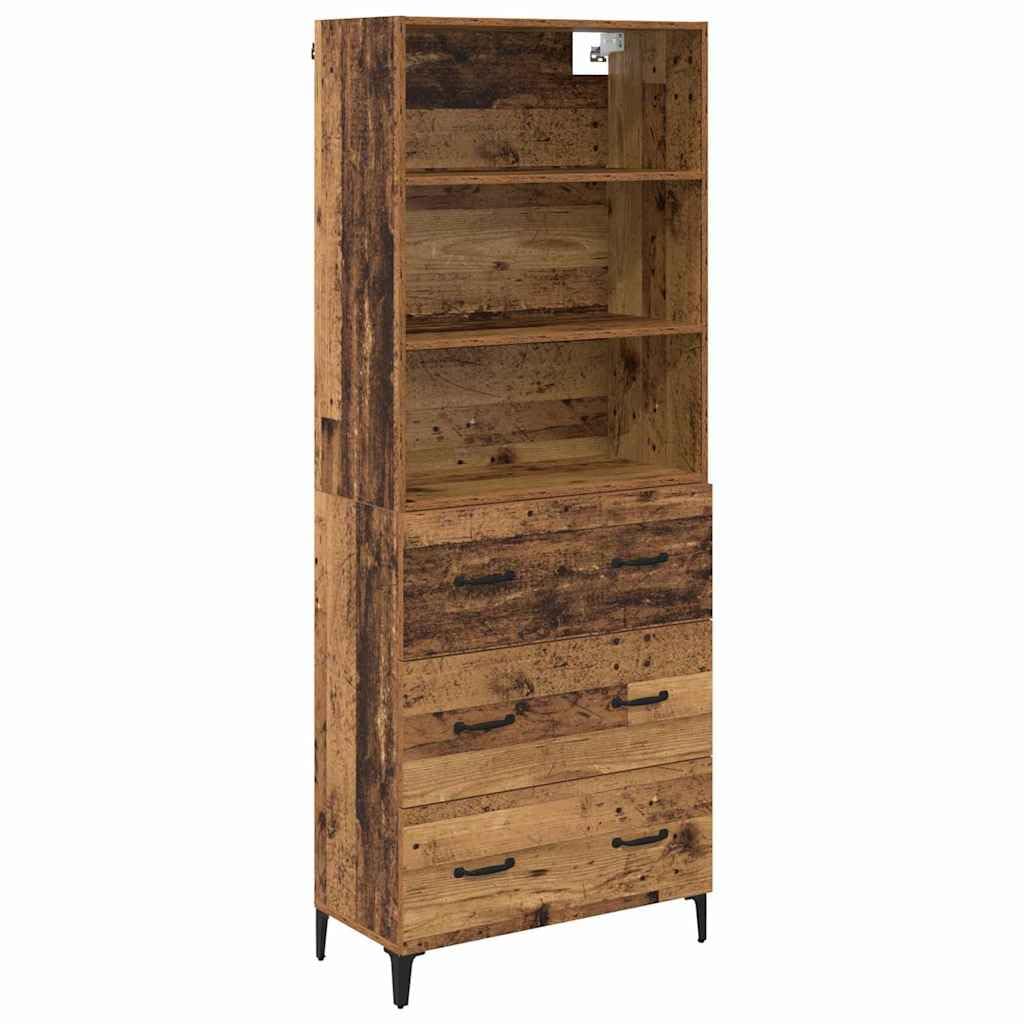 vidaXL Highboard Old Wood 69.5 x 34 x 180 cm Engineered Wood, Living Room Sideboard, Rectangular Storage Unit, Modern Furniture, Engineered Wood Cabinet, Space Saving, Multi-Functional