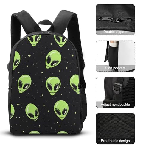 Green Aliens Classic Backpack Lunch Bag Pencil Case 3 Piece Set Travel Daypack3