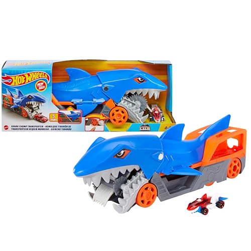 Hot Wheels GVG36 - Hungriger Hai-Transporter-Spielset mit 1 Fahrzeug im Maßstab 1:64 Spielzeug Autorennbahn für Kinder von 4 bis 8 Jahren