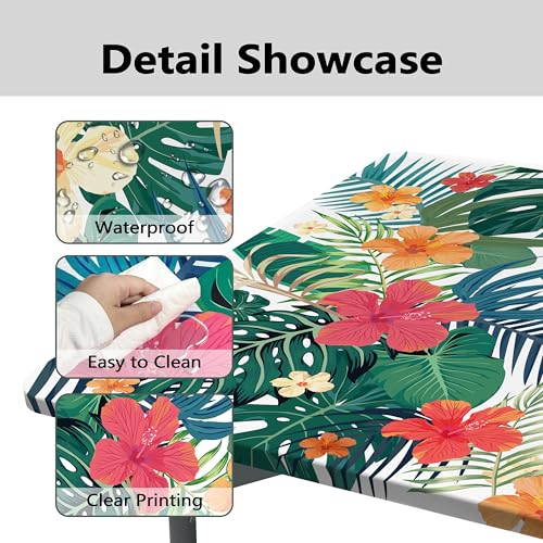 Square Fitted Tablecloth with Elastic Edge Tropical Palm Leaves Card Table Cover Outdoor Square Wipeable Card Table Tablecloth for Indoor Kitchen Decor by Kamoor - Used condition - Image 4