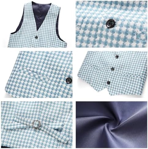Lamgool Boys Suits 3 Piece Slim Fit Houndstooth Tuxedo Blazer Jacket Pant for Kids Prom Wedding Formal Dress Suit Set 4-16Y