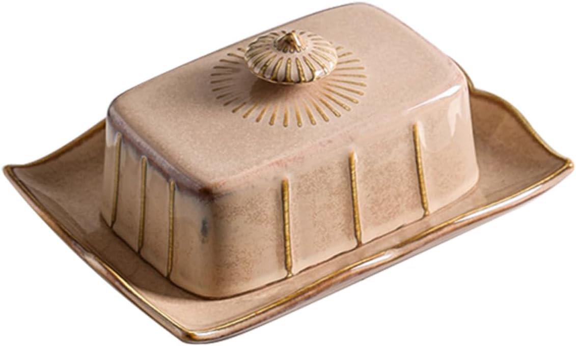 Lurrose Ceramic Butter Service Dish with Lid Food Serving Plate for Butter Desserts Snacks Kitchen and Restaurant Use Smooth Food-grade Porcelain Chic Khaki Color