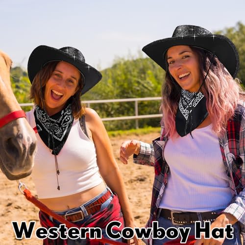 Image of Zhanmai 12 Pcs Cowboy Hat and Bandana Cowboy Cowgirl Hats Bulk Western Party Costume Halloween Accessory