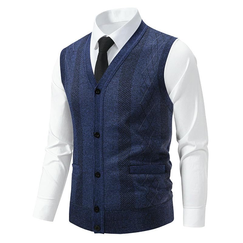 Men's Warm Sleeveless Sweater Vest Autumn Winter Knitted Cardigan Classic Fit3